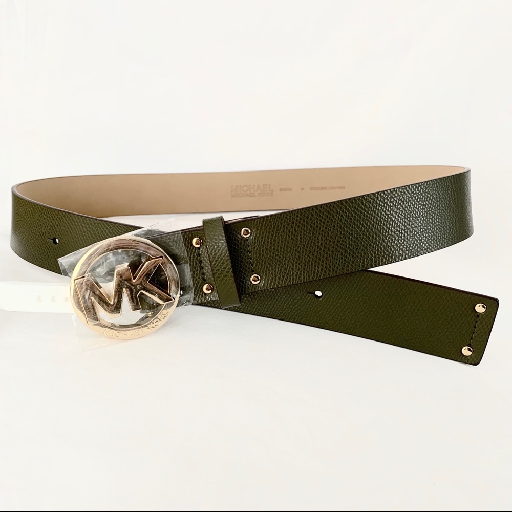 NWT MK gold tone logo genuine leather belt green - Picture 6 of 6